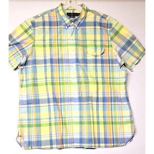 Ralph Lauren Shirt Men's XL Button Down‎ Yellow Blue Plaid Twill Short Sleeve